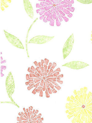 Brewster Zinnia Yellow, Pink & Coral Modern Floral Wallpaper - FD62116