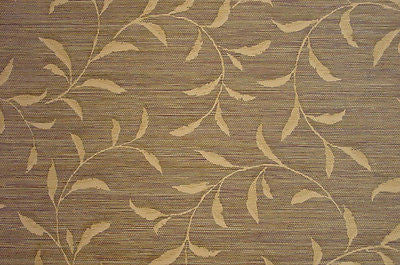 Brewster Faux Brown and Gold Leaf Scroll Textured Grasscloth Wallpaper- 42718-9