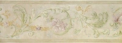 Brewster Light Grey Floral Leaf Scroll Wallpaper Border - 944B35121