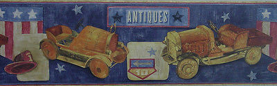 Antique Wooden Firetrucks (blue) Children's Wallpaper Border - 7055-057B