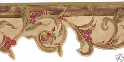 Scroll with Berries and Bamboo Wallpaper Border - 7267-447B
