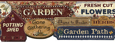York Garden Signs (blue/gold/burgundy) Wallapaper Border - CN1155BD