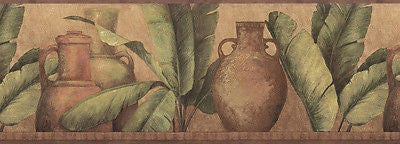 Brewster Clay Pots and Palm Leaves Wallpaper Border - FDB07142