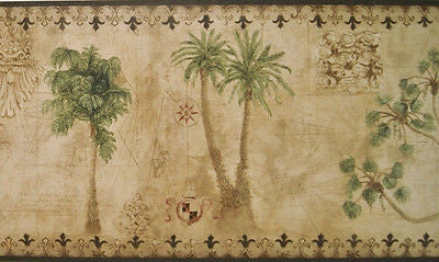 York Tropical Vintage Palm Tree (black) Wallpaper Border - TG2131B