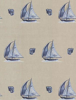 Brewster Sail Boat & Shells (taupe, blue) Wallpaper - FD59609