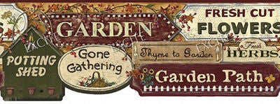 York Garden Signs (Gold) Wallapaper Border - CN1156BD
