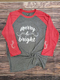 Christmas Merry & Bright Red/Heather 3/4 Sleeve Raglan Shirt