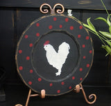 "Rooster" Small Black Wooden  with red dots Display Plate  - 28136