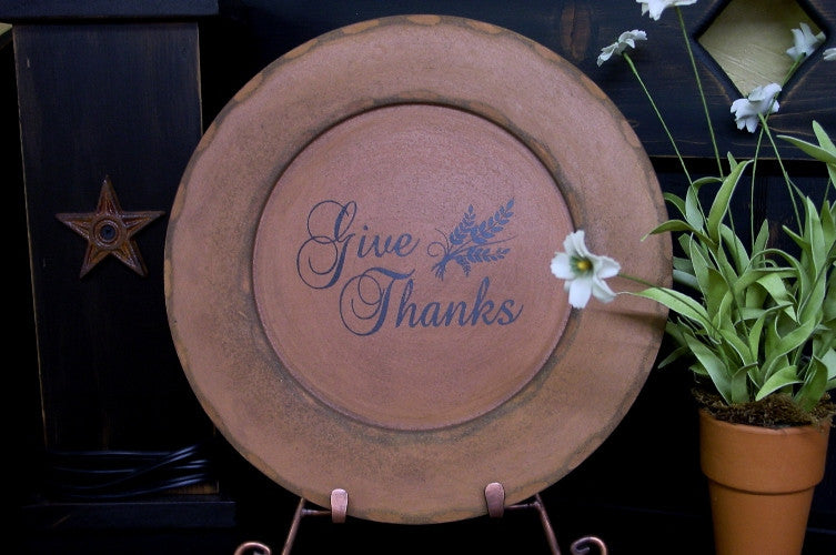 "Give Thanks" Wooden Warm Orange Display Plate  - 28136 B