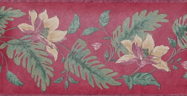 S.A. Maxwell Tropical Leaves & Flowers Wallpaper Border - 7228-260B