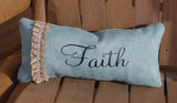 "Faith" Rectangle Blue Burlap Pillow w/burlap Ribbon w/stones - 11818