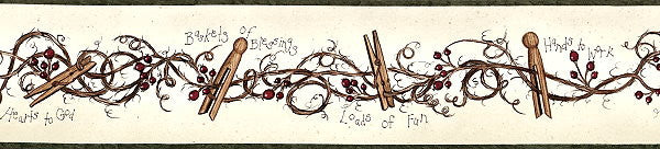 Chesapeake Clothespins & Rose hips Wallpaper Border - FAM65042B