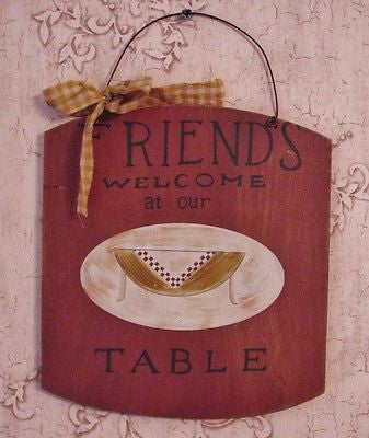 "FRIENDS Welcome at our TABLE" Burgundy Kitchen Wooden Plaque - YWC59009