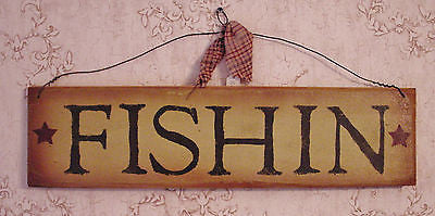 "FISHIN"  Brown/Black Fishing Wooden Sign - 1010
