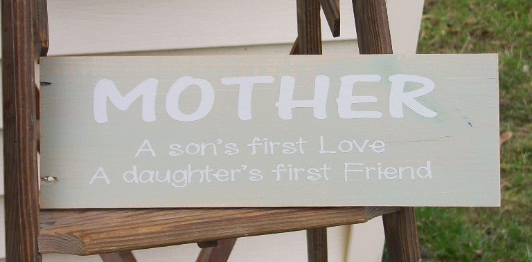 "MOTHER" Distressed Celery Green/Cream Wooden Sign - 12917