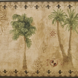 York Tropical Vintage Palm Tree (black) Wallpaper Border - TG2131B