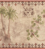 York Tropical Vintage Palm Tree (coral) Wallpaper Border - TG2132B
